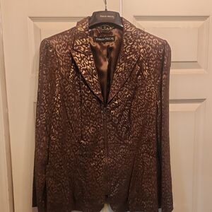 Pamela McCoy Gold and Brown Leopard Print Blazer
